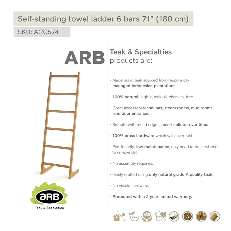 Teak Self-standing Towel Ladder 71" (180 cm) with 6 bars