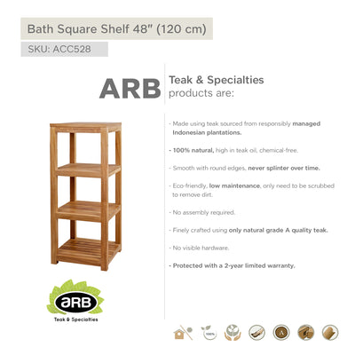 Teak Bath Shelf Square 48" (120 cm)