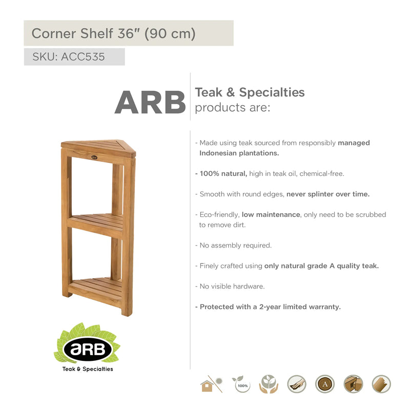 Teak Bath Shelf Corner 36" (90 cm)