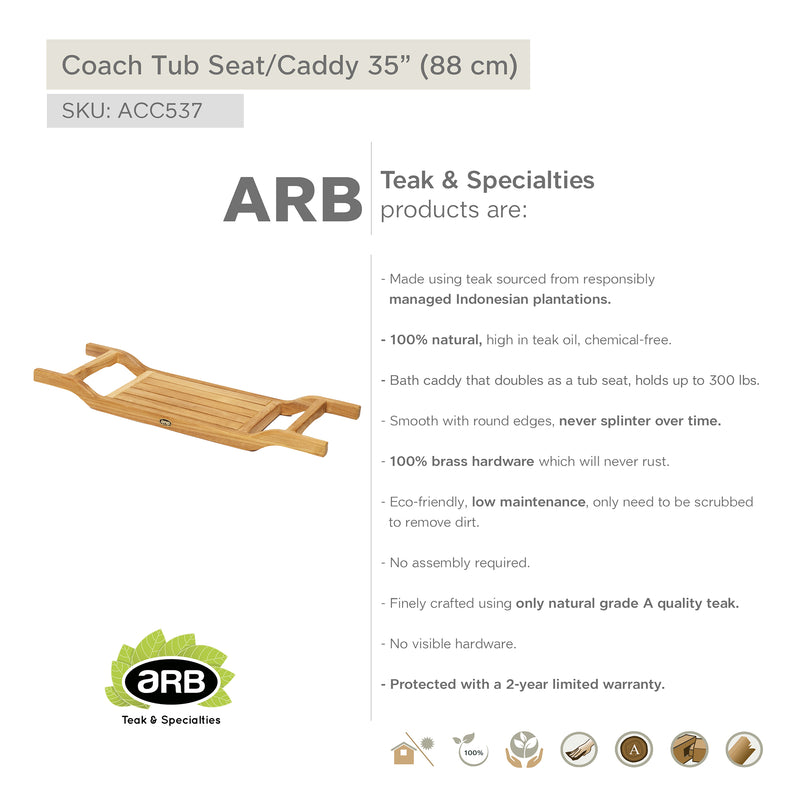 Teak Tub Seat/Caddy Coach 34.5" (88 cm)