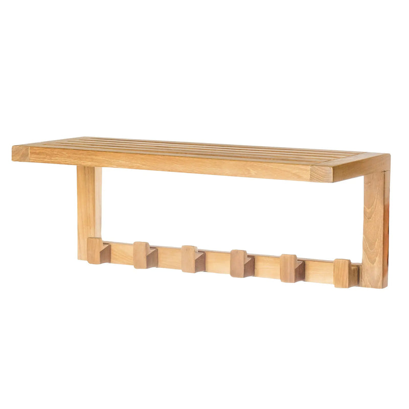 Teak Wall Shelf with 6 hooks