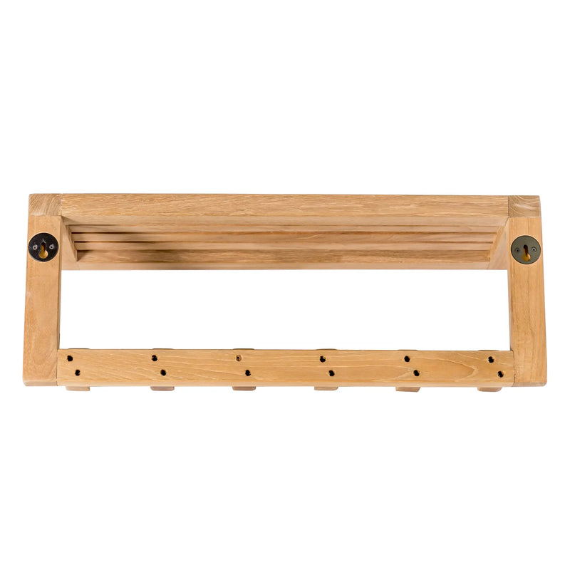 Teak Wall Shelf with 6 hooks