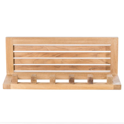 Teak Wall Shelf with 6 hooks