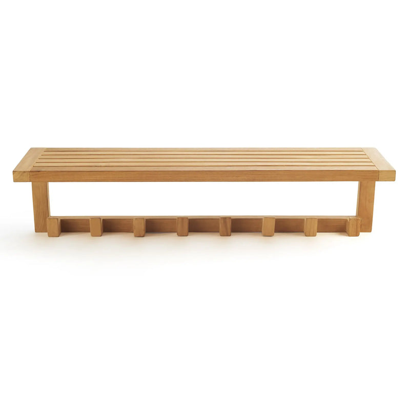 Teak Wall Shelf with 8 hooks