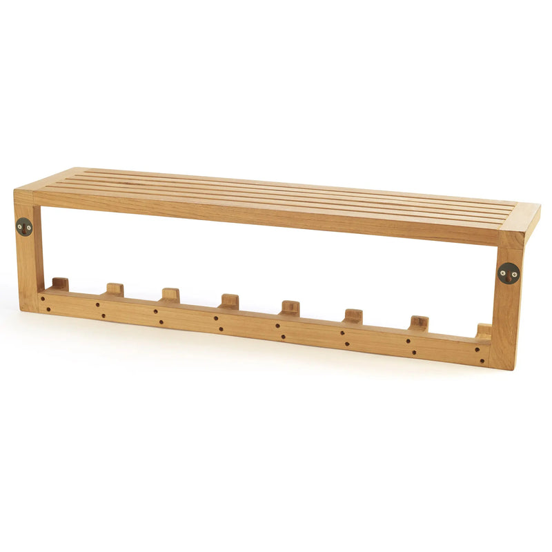 Teak Wall Shelf with 8 hooks