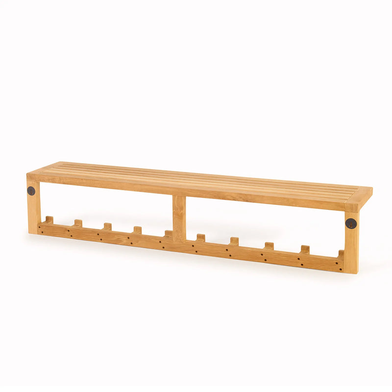 Teak Wall Shelf with 10 hooks