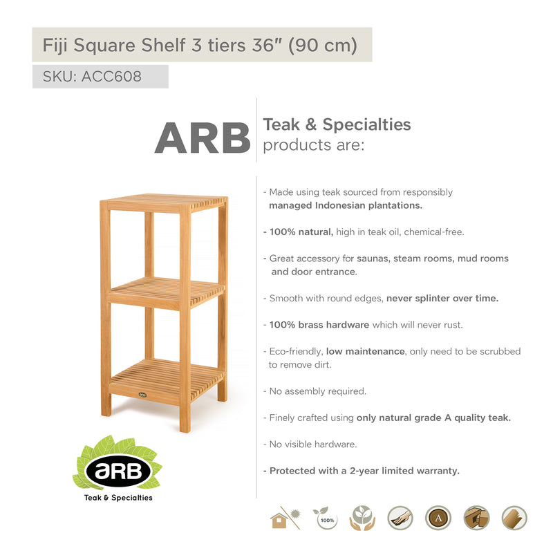 Teak Square Shelf Fiji 36" (90cm) 3 tiers