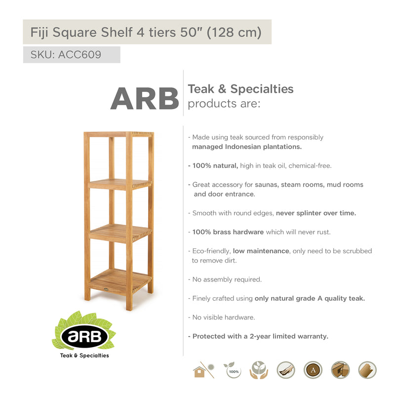Teak Square Shelf Fiji 50" (128cm) 4 tiers