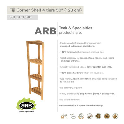 Teak Corner Shelf Fiji 50" (128cm) 4 tiers