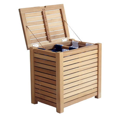 Teak Laundry Towel Box Hamper with 2 Sacks