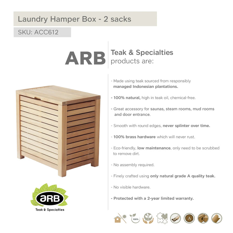 Teak Laundry Towel Box Hamper with 2 Sacks