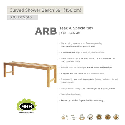 Teak Shower Bench Curved 59" (150 cm)