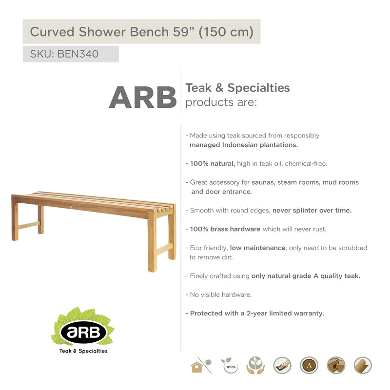 Teak Shower Bench Curved 59" (150 cm)