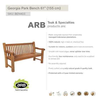 Teak Park Bench Georgia 62" (156 cm)