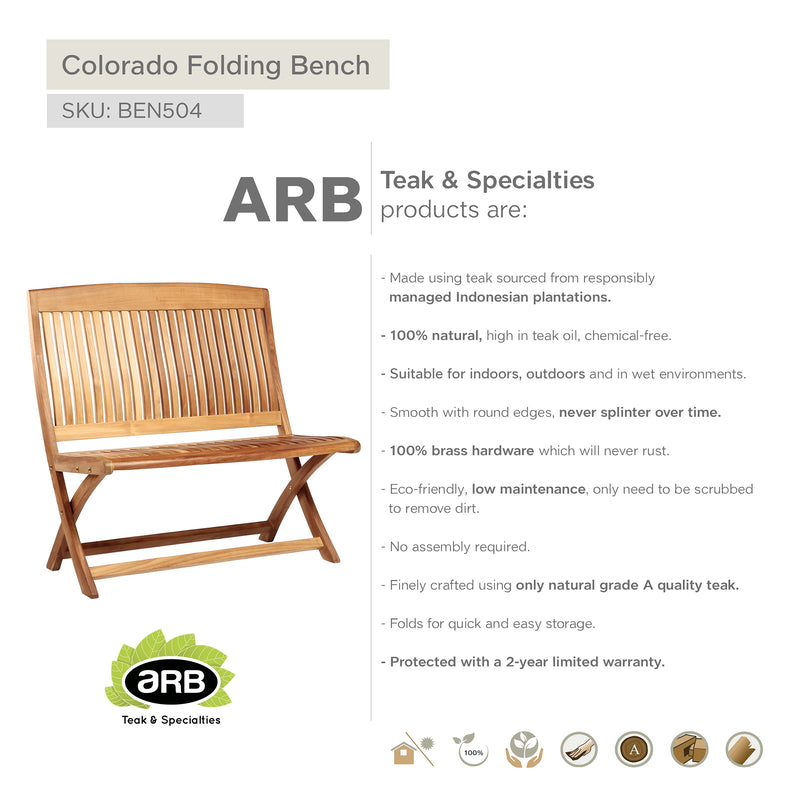 Teak Folding Bench Colorado