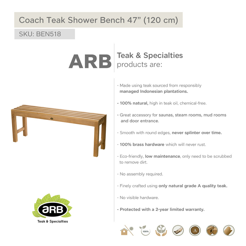 Teak Shower Bench Coach 47" (120 cm)