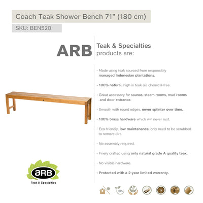 Teak Shower Bench Coach 71" (180 cm)