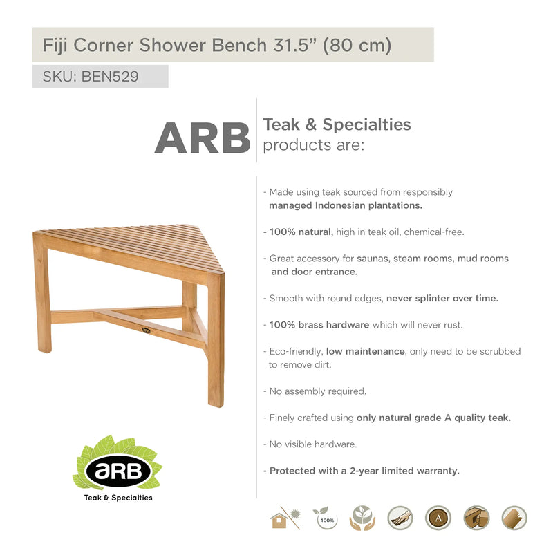 Teak Shower Bench Fiji corner 31" (80 cm)