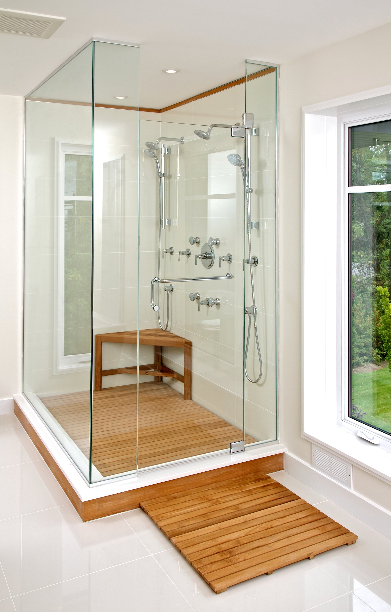 Custom teak shower bench on sale