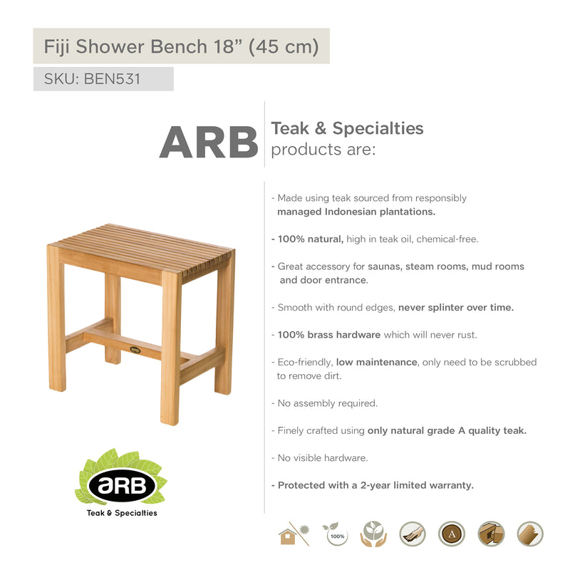 Teak Shower Bench Fiji 18" (45 cm)