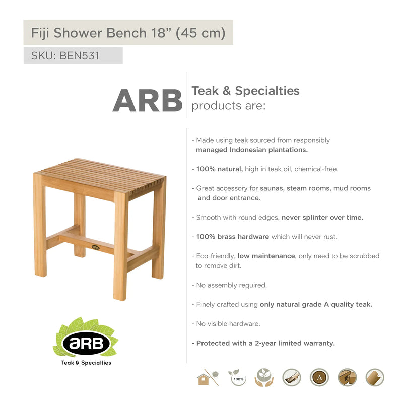 Teak Shower Bench Fiji 18" (45 cm)