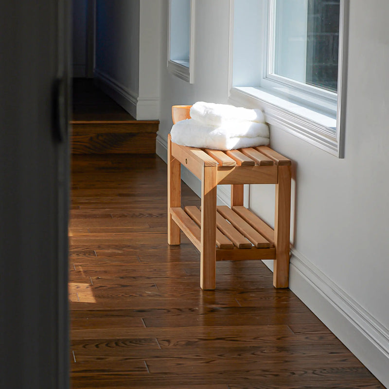 Teak Shower Bench Coach 36" (90 cm) with shelf