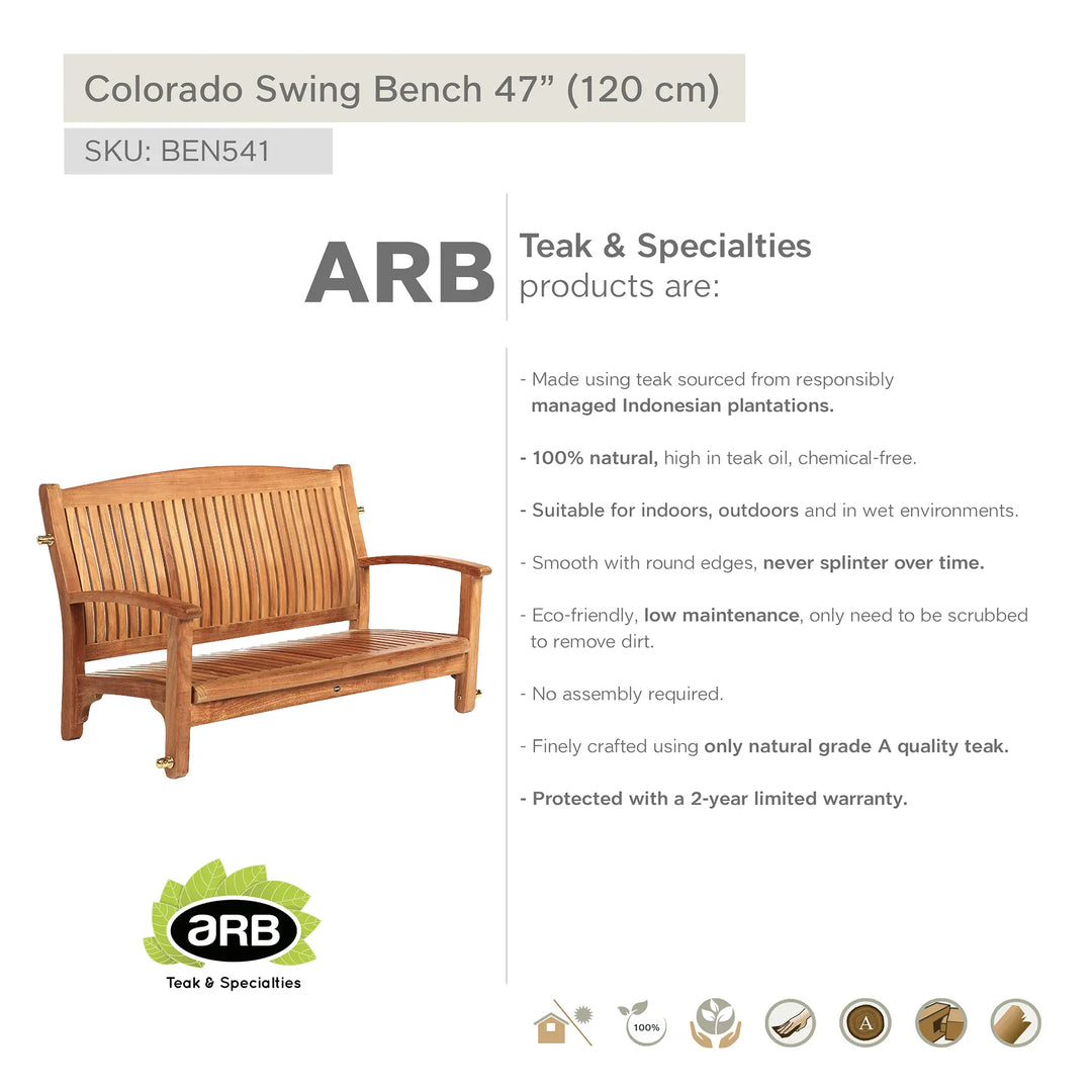 Teak Porch Swing Bench Colorado 47