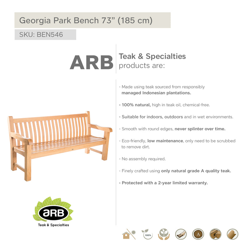 Teak Park Bench Georgia 73" (186 cm)