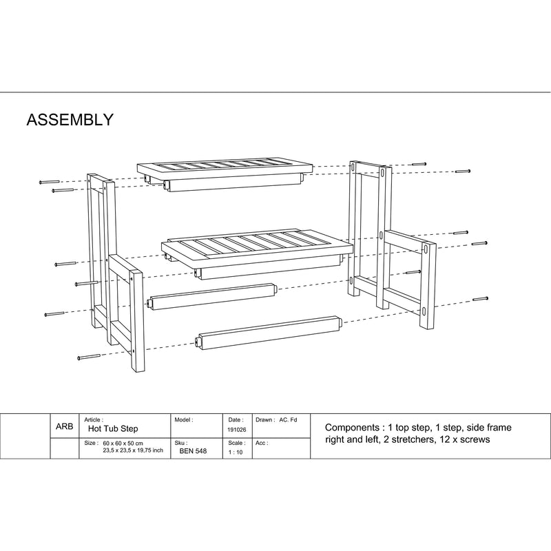 Teak Hot tub step 24" (60 cm)