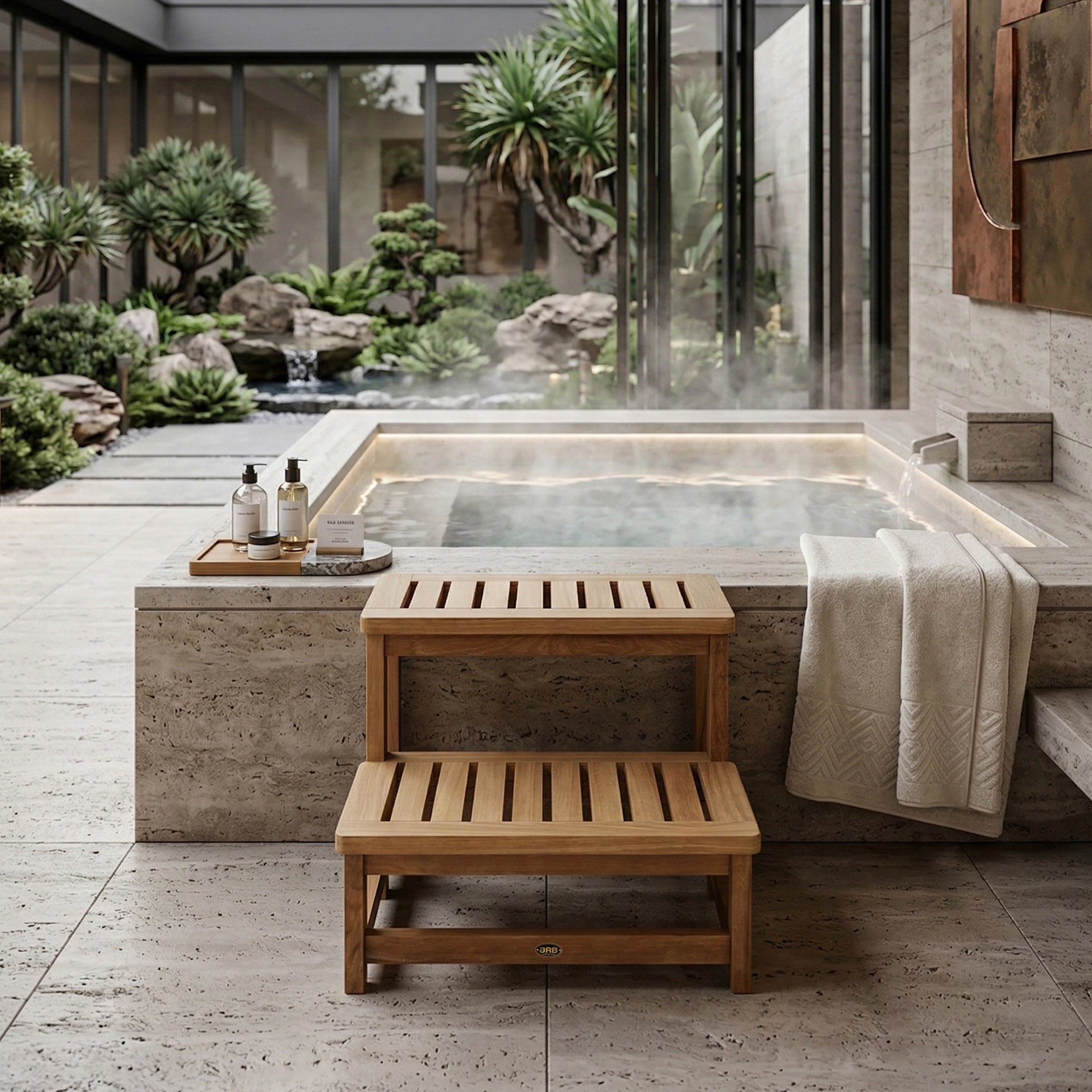 Teak Hot tub step 24