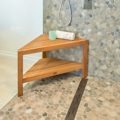 Teak Shower Bench Fiji corner 31" (80 cm) with shelf