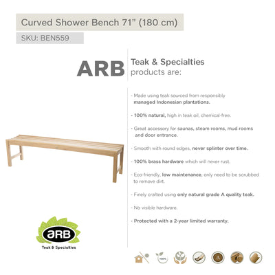 Teak Shower Bench Curved 71" (180 cm)