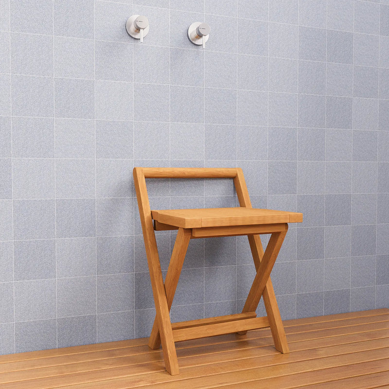 Teak Shower Bench Folding 16" (40 cm) with handle