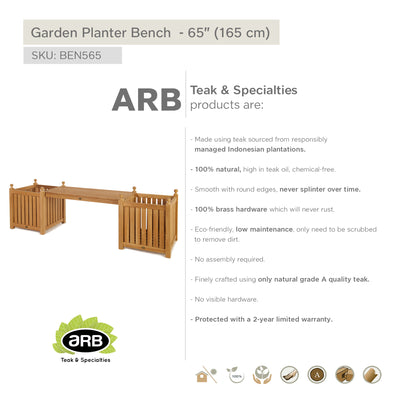 Garden Planter Bench  - 65" (165 cm)