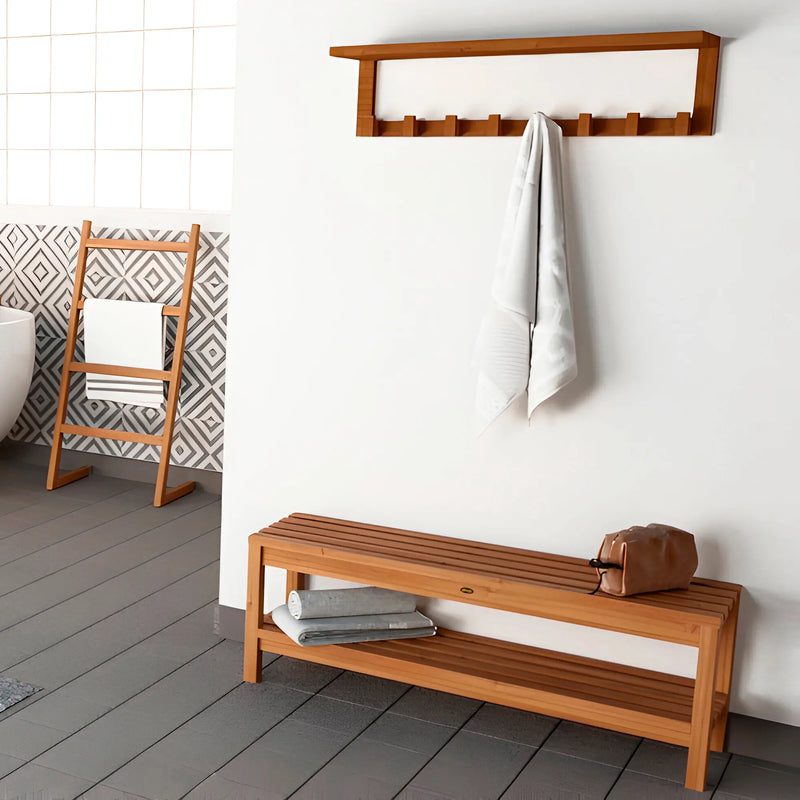 Teak Shower Bench Coach 59" (150 cm) with shelf