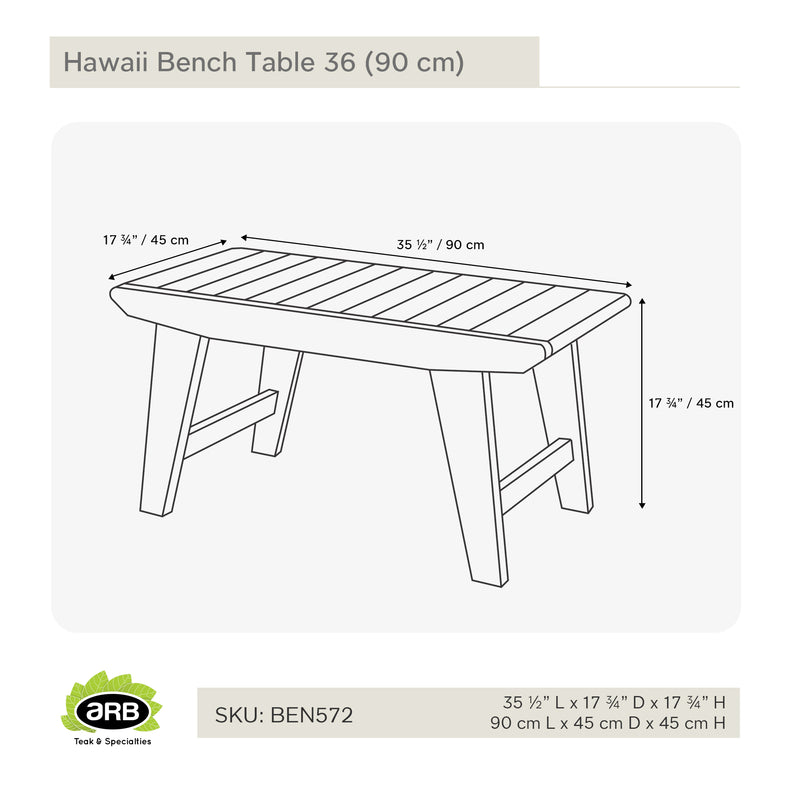 Teak Bench Table Hawaii 36" (90 cm)