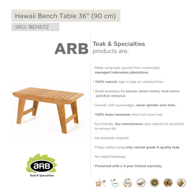 Teak Bench Table Hawaii 36" (90 cm)