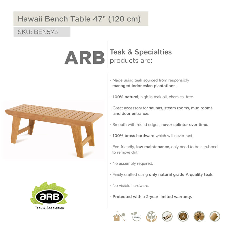 Teak Bench Table Hawaii 47" (120 cm)