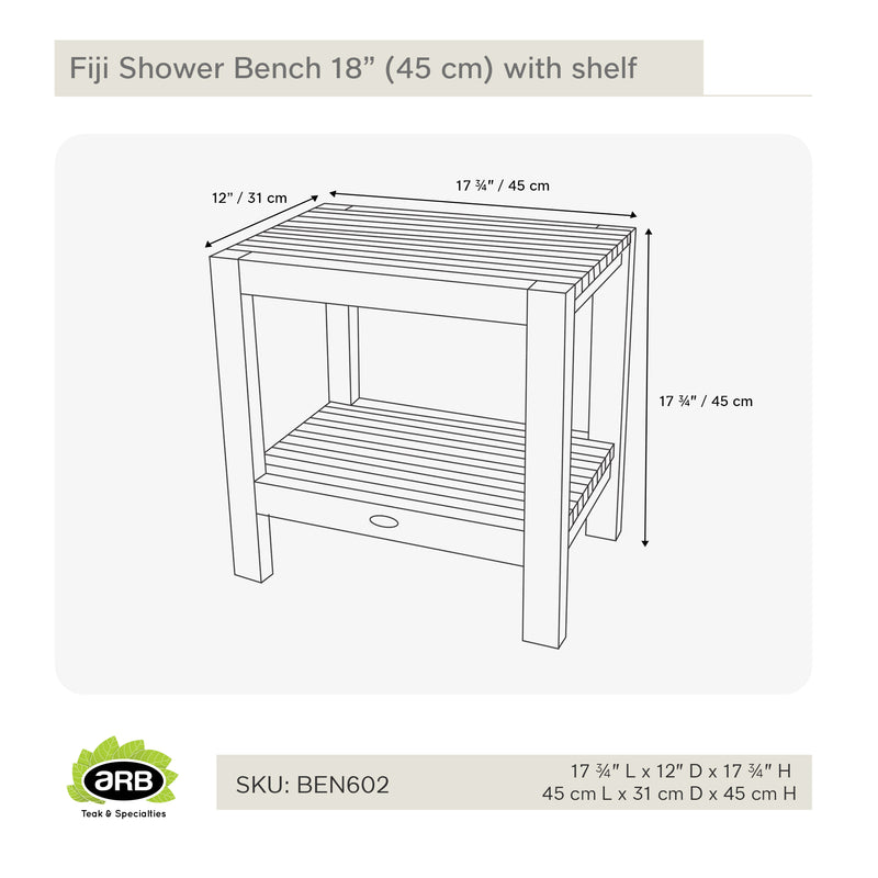 Teak Shower Bench Fiji 18" (45 cm) with Shelf
