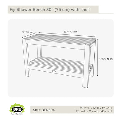 Teak Shower Bench Fiji 30" (75 cm) with Shelf