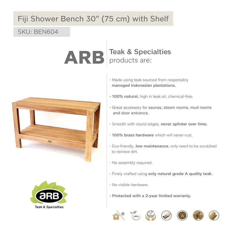 Teak Shower Bench Fiji 30" (75 cm) with Shelf