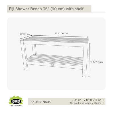 Teak Shower Bench Fiji 36" (90 cm) with Shelf