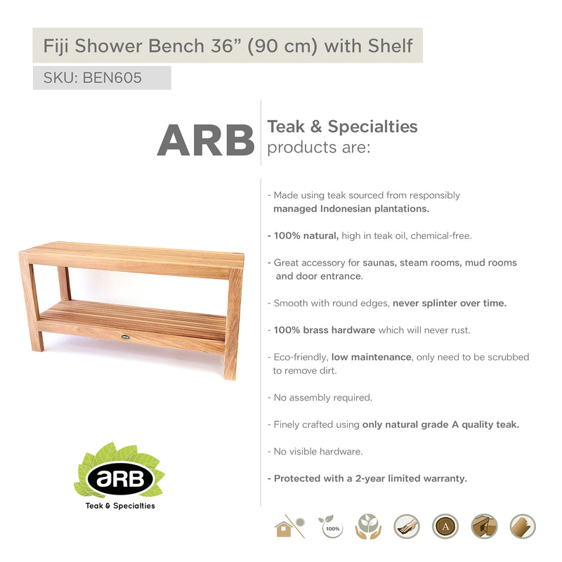 Teak Shower Bench Fiji 36" (90 cm) with Shelf