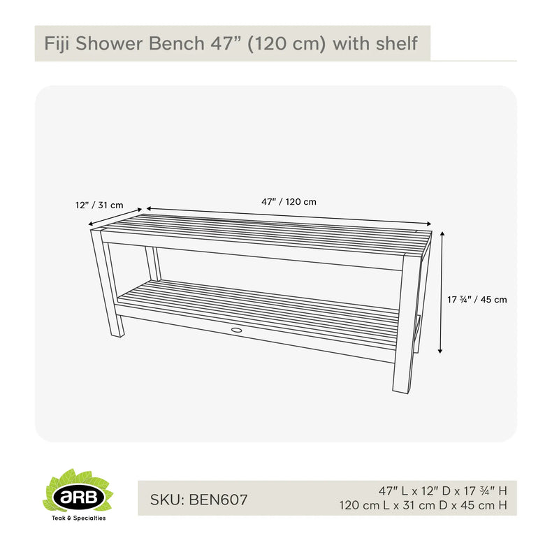 Teak Shower Bench Fiji 47" (120 cm) with Shelf