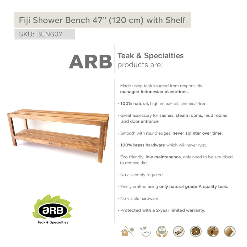 Teak Shower Bench Fiji 47" (120 cm) with Shelf