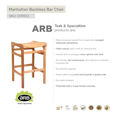 Teak Backless Bar Chair Manhattan