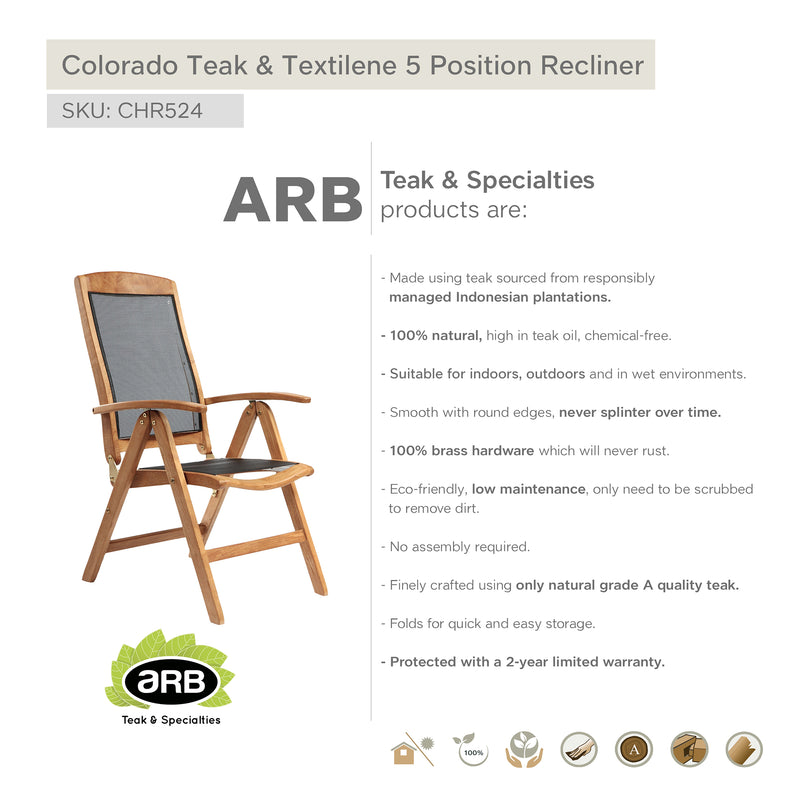 CHR524 - Colorado teak & Textilene silla reclinable de 5 posiciones