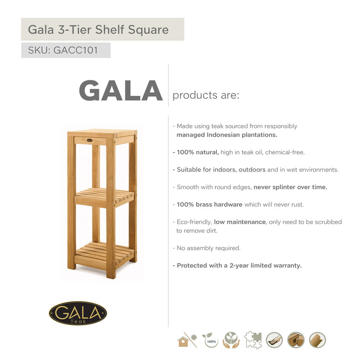 Cabinet Bathroom AquaTeak Patented Sula™ Square Three Tier Teak