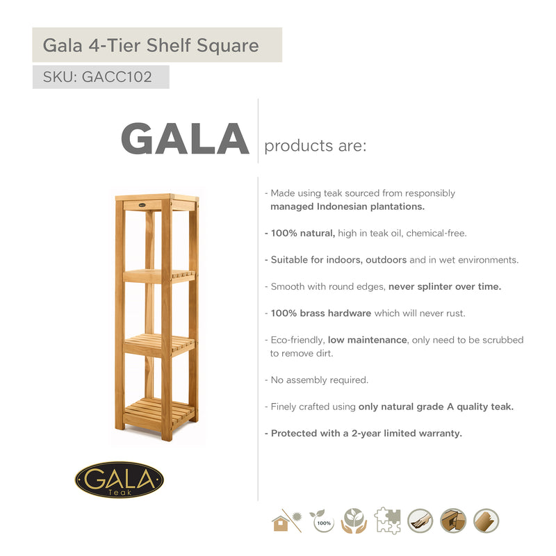 Teak 4-Tier Shelf Gala Square
