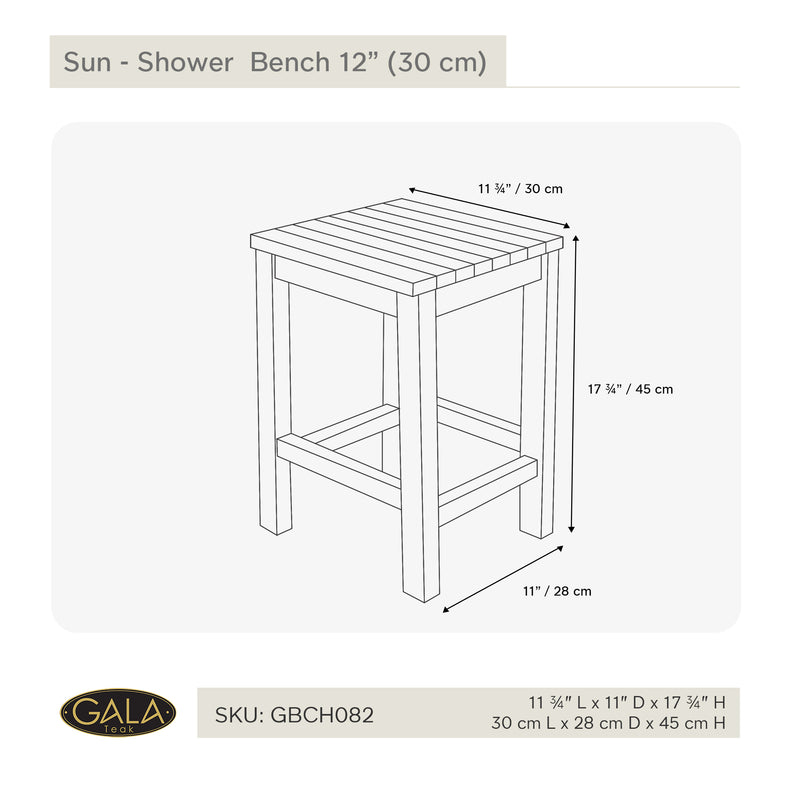 Teak Shower Bench Sun 12" (30 cm)